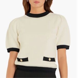 English Factory Cream Knit Top with Black Trim